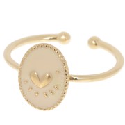 Bague ovale ajustable avec résine époxy motif coeur - Doré à l'or fin - Nude