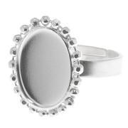 Bague boules diamantées - cabochon fond plat 14x10 mm Taille 54 à 58 - Argent 925|raw }}