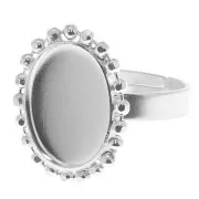 Bague boules diamantées - cabochon fond plat 14x10 mm Taille 54 à 58 - Argent 925