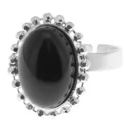 Bague boules diamantées - cabochon fond plat 14x10 mm Taille 54 à 58 - Argent 925