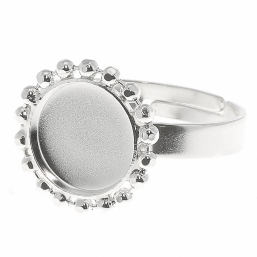 Bague boules diamantées - cabochon fond plat 10 mm Taille 54 à 58 - Argent 925 x1