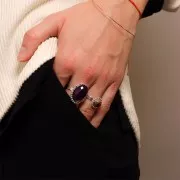 Bague boules diamantées - cabochon fond plat 10 mm Taille 54 à 58 - Argent 925 x1