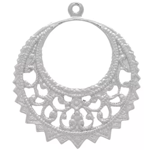 Pendentif rond filigrané 28 mm - Rhodié x1