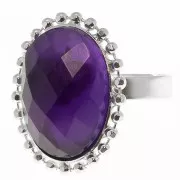 Bague boules diamantées - cabochon fond plat 18x13 mm Taille 54 à 58 - Argent 925