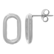 Boucles d'oreilles design ovale arrondi 16x9 mm - Rhodié x2