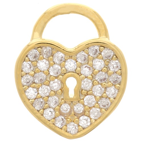 Breloque cadenas coeur avec oxydes de Zirconium 12x10 mm - Doré - Crystal x1