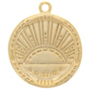 Pendentif rond irrégulier texturé 18 mm - motif soleil et étoiles - Doré x1