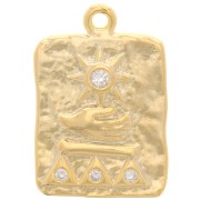 Pendentif rectangle martelé 19x13mm motif egyptien - oxydes de Zirconium - Doré x1