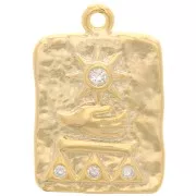 Pendentif rectangle martelé 19x13mm motif egyptien - oxydes de Zirconium - Doré x1