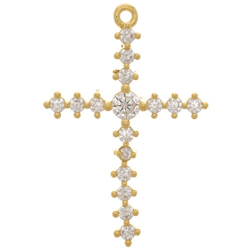 Pendentif croix 23.5x16.5mm avec oxydes Zirconium - Doré à l'or fin - Crystal x1