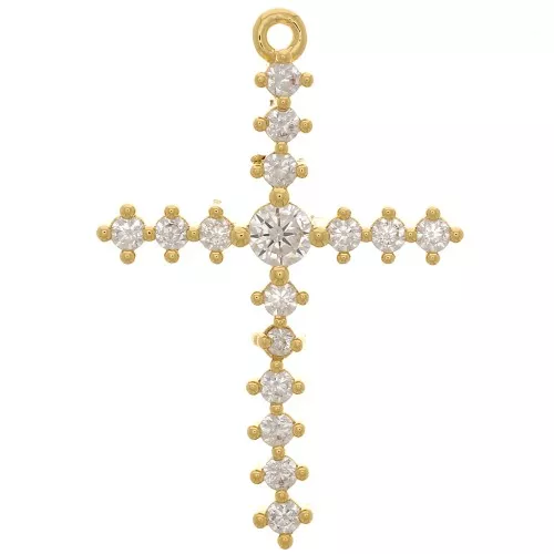 Pendentif croix 23.5x16.5mm avec oxydes Zirconium - Doré à l'or fin - Crystal x1