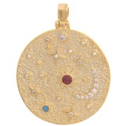 Pendentif rond irrégulier 29 mm - soleil & étoiles avec oxydes de Zirconium Doré - Multicolore|raw }}