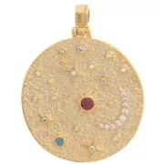 Pendentif rond irrégulier 29 mm - soleil & étoiles avec oxydes de Zirconium Doré - Multicolore