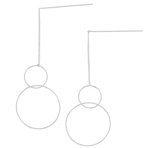 Chaines d'oreilles traversantes maille Gourmette 83 mm - double cercle - Placage Argent fin