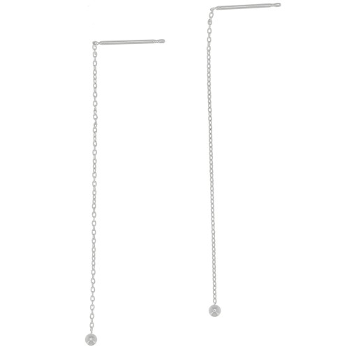 Chaines d'oreilles traversantes  maille Forçat 57 mm avec petite boule - Placage Argent fin