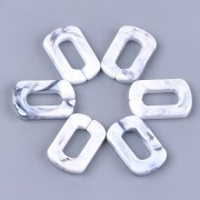 Maillon rectangle en acrylique 30x20 mm -  Marbré Blanc - Gris x1