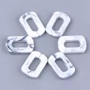 Maillon rectangle en acrylique 30x20 mm - Marbré Blanc - Gris x1