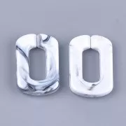 Maillon rectangle en acrylique 30x20 mm - Marbré Blanc - Gris x1