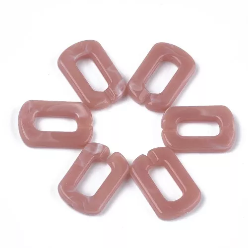 Maillon rectangle en acrylique 30x20 mm - Marbré Vieux rose - Blanc x1