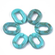 Maillon ovale en acrylique 24x18 mm - Marbré Turquoise - Marron x1|raw }}