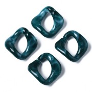 Maillon carré torsadé en acrylique 24x23 mm - Marbré Bleu canard - Blanc x1|raw }}