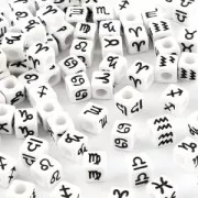 Assortiment de 50 perles cubes signes du zodiaque 7 mm - Blanc - Noir