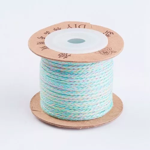 Cordon en coton tressé plat 1.5 mm - Bleu ciel - Lilas - Vert clair x1m