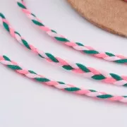 Cordon en coton tressé plat 2 mm - Rose fluo - Rose clair - Vert foncé x1m