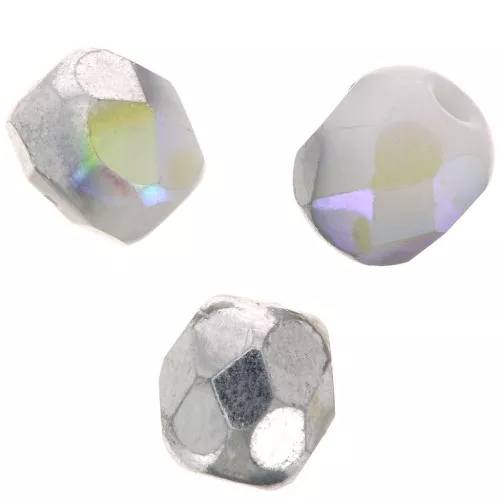 Facettes 4 mm - Chalk White Silver Rainbow x50