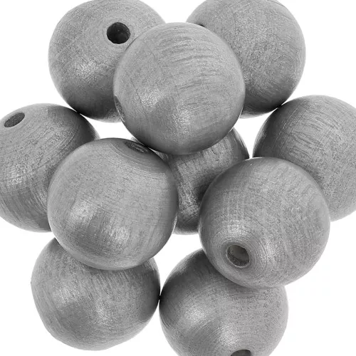 Perles rondes en bois 20 mm - Argenté x5