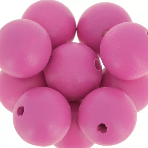 Perles rondes en bois 15 mm Rose x5
