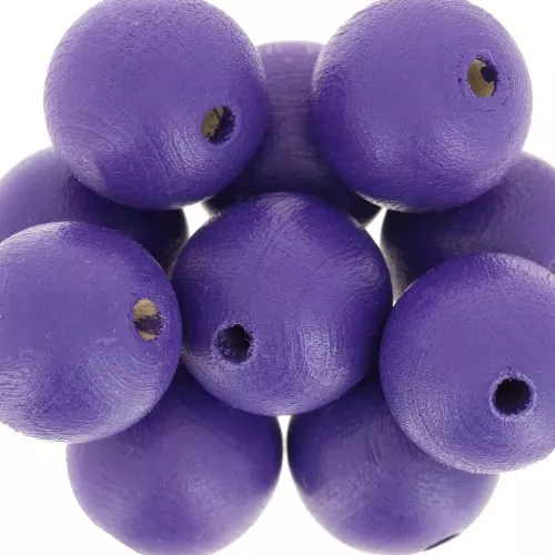 Perles rondes en bois 15 mm Violet x5