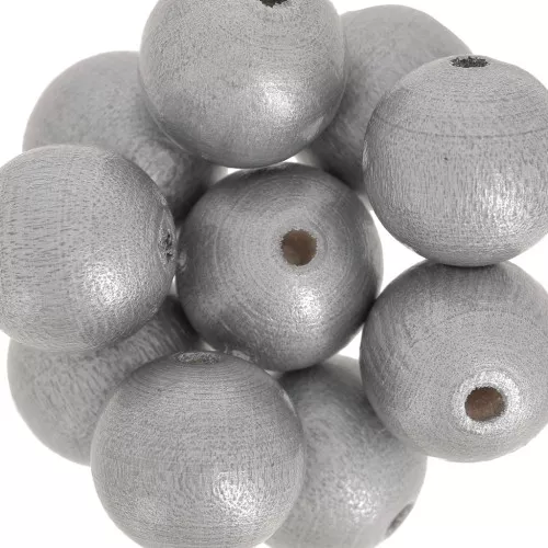 Perles rondes en bois 15 mm Argenté x5