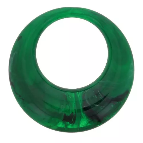 Pendentif rond évidé en résine opaque 34.5 mm - Vert foncé marbré x1