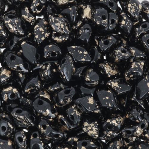 Perles en verre Mini Gemduo 2 trous 6x4 mm - Jet Gold Splash x5g