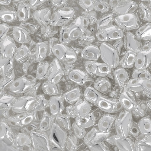 Perles en verre Mini Gemduo 2 trous 6x4 mm - Silver Plated x5g