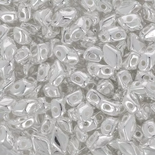Perles en verre Mini Gemduo 2 trous 6x4 mm - Silver Plated x5g