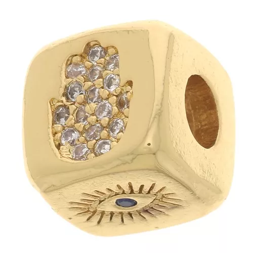 Perle cube 9 mm - multi motifs en oxydes de Zirconium - Doré - Crystal - Bleu x1