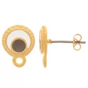 Clous d'oreilles ronds 10.5 mm avec résine époxy - Doré à l'or fin - Beige x2