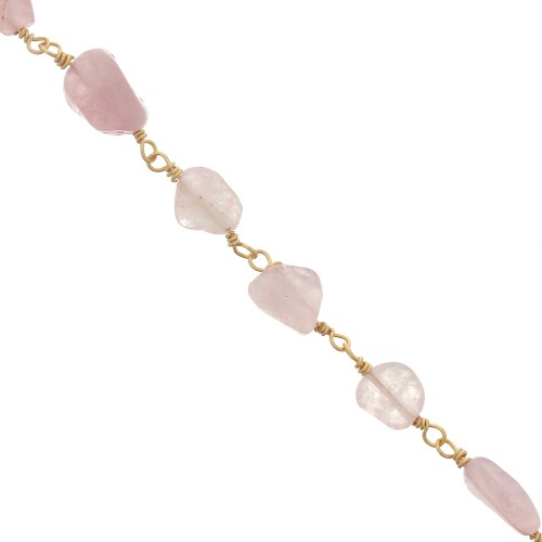 Chaîne fantaisie 7mm avec pierres gemmes irrégulières - Doré - Quartz Rose x50cm