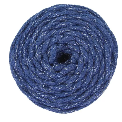Bobine de cordon coton pour macramé Cotton Air Mix 5 mm - Bleu nuit - Argenté x50m