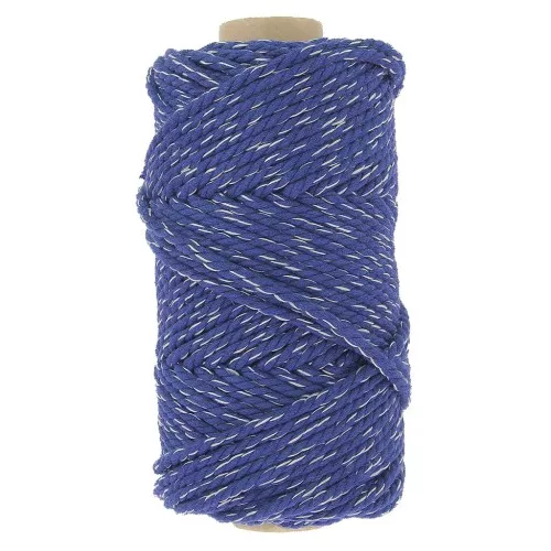 Bobine de cordon en coton pour macramé 3 mm - Mix Bleu nuit - Argenté x50m