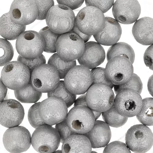 Perles rondes en bois 6 mm Argenté x25