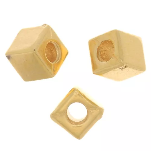 Perle cube 5 mm - Plaqué Or 3 microns x1
