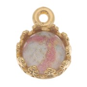 Serti pendentif rond - décor couronne - pour cabochon 6mm - Plaqué Or 3 microns x1