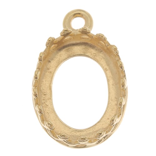 Serti pendentif ovale décor couronne - pour cabochon 10x8 mm - Plaqué Or 3 microns