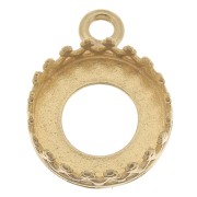 Serti pendentif rond - décor couronne - pour cabochon 10 mm - Plaqué Or 3 microns