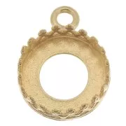 Serti pendentif rond - décor couronne - pour cabochon 10 mm - Plaqué Or 3 microns