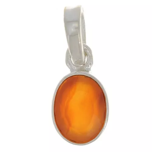 Pendentif ovale facetté 12x7 mm - Argent 925 - Cornaline x1