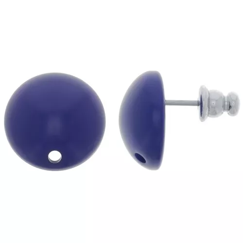 Clous d'oreilles ronds 14 mm en résine - Bleu marine x2